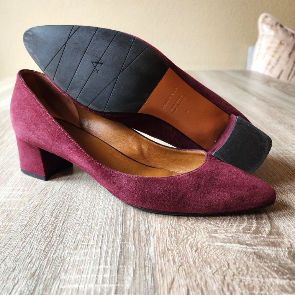 Aquatalia Maroon Suede Block Heels